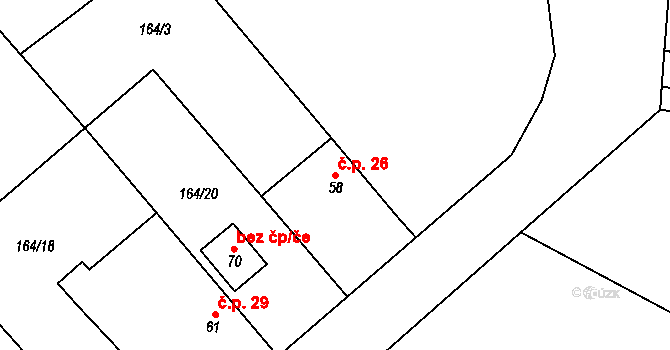 Zvíkov 26, Boharyně na parcele st. 58 v KÚ Zvíkov nad Bystřicí, Katastrální mapa