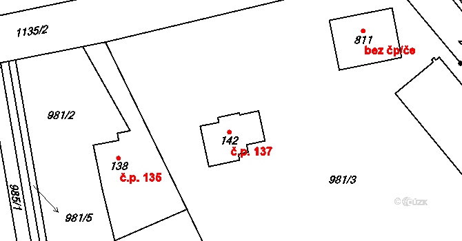 Želivec 137, Sulice na parcele st. 142 v KÚ Sulice, Katastrální mapa