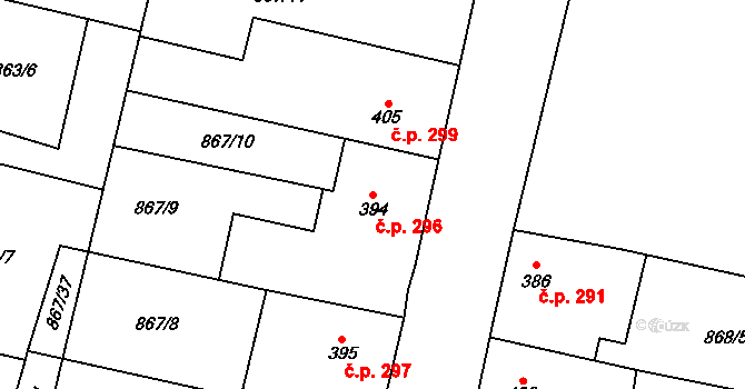 Libochovice 296 na parcele st. 394 v KÚ Libochovice, Katastrální mapa
