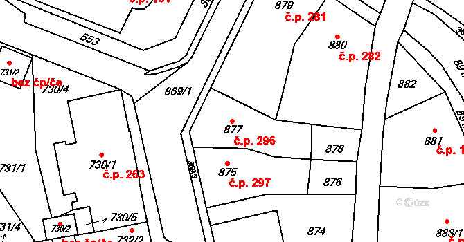 Jilemnice 296 na parcele st. 877 v KÚ Jilemnice, Katastrální mapa