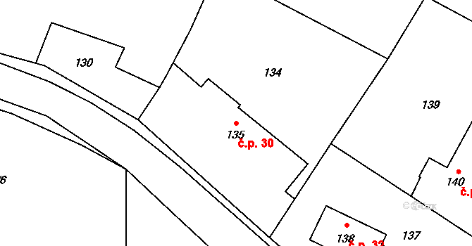 Slatiny 30 na parcele st. 135 v KÚ Slatiny, Katastrální mapa