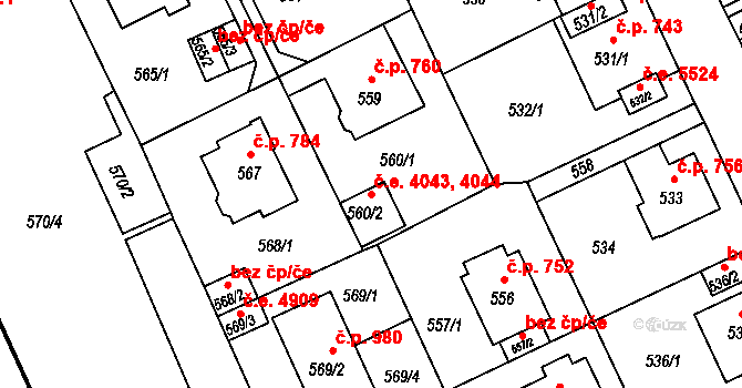 Klíše 4043,4044, Ústí nad Labem na parcele st. 560/2 v KÚ Klíše, Katastrální mapa