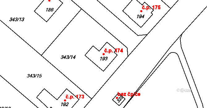 Přední Ptákovice 174, Strakonice na parcele st. 193 v KÚ Přední Ptákovice, Katastrální mapa