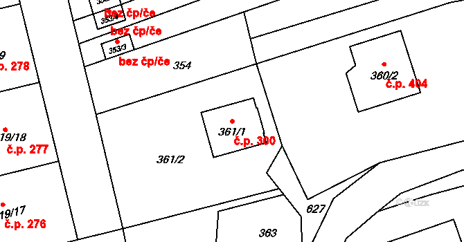 Bořitov 300 na parcele st. 361/1 v KÚ Bořitov, Katastrální mapa