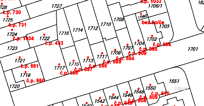 Řečkovice 585, Brno na parcele st. 1711 v KÚ Řečkovice, Katastrální mapa