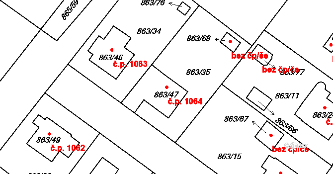 Pelhřimov 1064 na parcele st. 863/47 v KÚ Pelhřimov, Katastrální mapa
