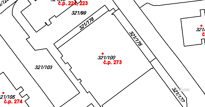 Prosetice 273, Teplice na parcele st. 321/100 v KÚ Prosetice, Katastrální mapa