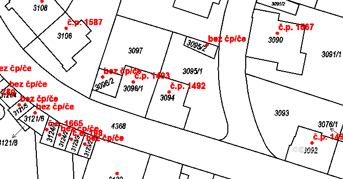 Teplice 1492 na parcele st. 3094 v KÚ Teplice, Katastrální mapa