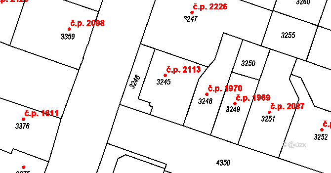 Teplice 2113 na parcele st. 3245 v KÚ Teplice, Katastrální mapa