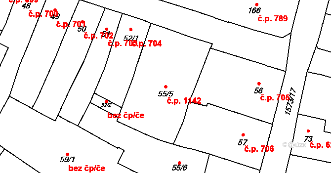 Litovel 1142 na parcele st. 55/5 v KÚ Litovel, Katastrální mapa