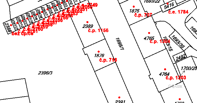 Cheb 718 na parcele st. 1876 v KÚ Cheb, Katastrální mapa