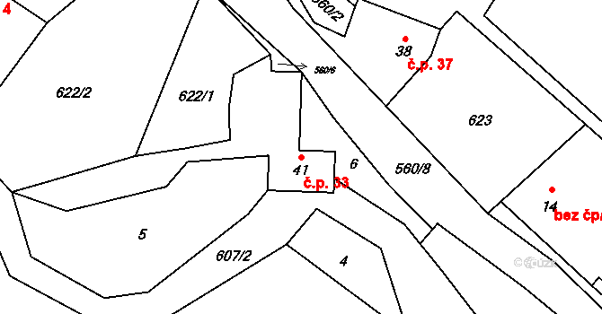 Barchovice 33 na parcele st. 41 v KÚ Barchovice, Katastrální mapa
