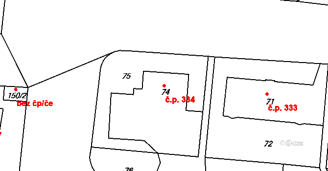 Košíře 334, Praha na parcele st. 74 v KÚ Košíře, Katastrální mapa