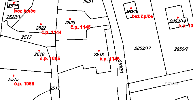 Zbraslav 1146, Praha na parcele st. 2518 v KÚ Zbraslav, Katastrální mapa