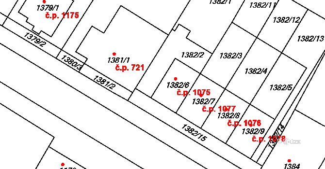 Mutěnice 1075 na parcele st. 1382/6 v KÚ Mutěnice, Katastrální mapa