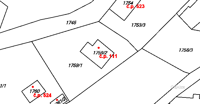Rumburk 1 111, Rumburk na parcele st. 1759/2 v KÚ Rumburk, Katastrální mapa