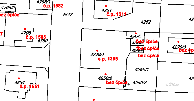 Česká Lípa 1356 na parcele st. 4249/1 v KÚ Česká Lípa, Katastrální mapa