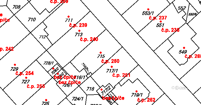 Doubravka 250, Plzeň na parcele st. 715/1 v KÚ Doubravka, Katastrální mapa