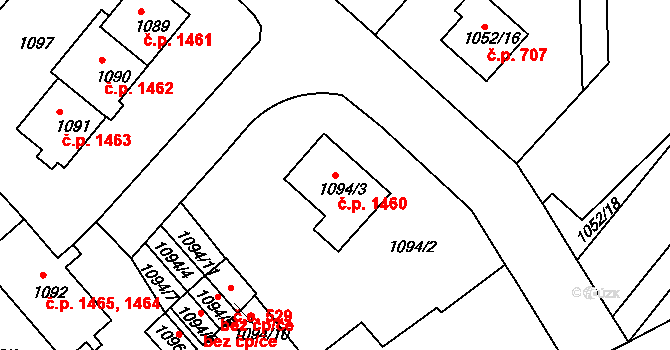 Rumburk 1 1460, Rumburk na parcele st. 1094/3 v KÚ Rumburk, Katastrální mapa