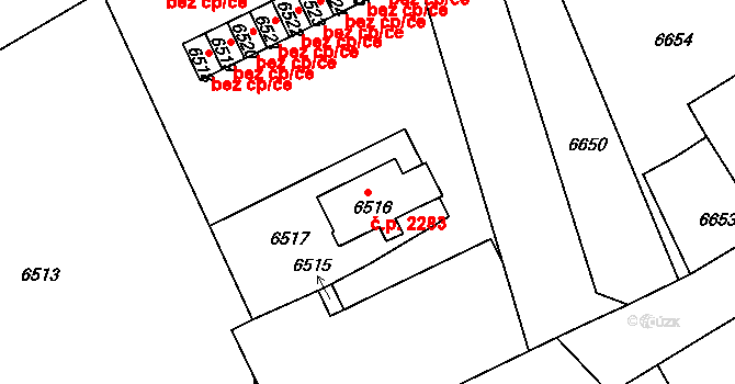 Žďár nad Sázavou 1 2283, Žďár nad Sázavou na parcele st. 6516 v KÚ Město Žďár, Katastrální mapa