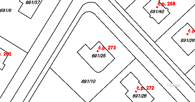 Polnička 273 na parcele st. 691/25 v KÚ Polnička, Katastrální mapa