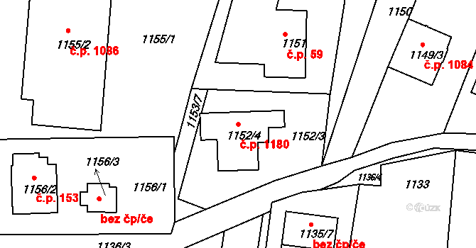 Lyžbice 1180, Třinec na parcele st. 1152/4 v KÚ Lyžbice, Katastrální mapa