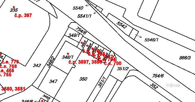 Chomutov 704 na parcele st. 349/2 v KÚ Chomutov I, Katastrální mapa