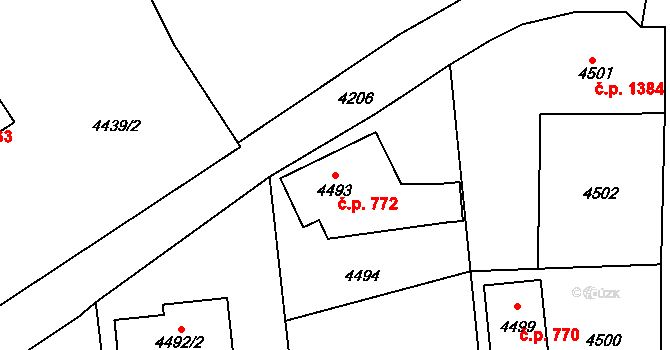 Varnsdorf 772 na parcele st. 4493 v KÚ Varnsdorf, Katastrální mapa