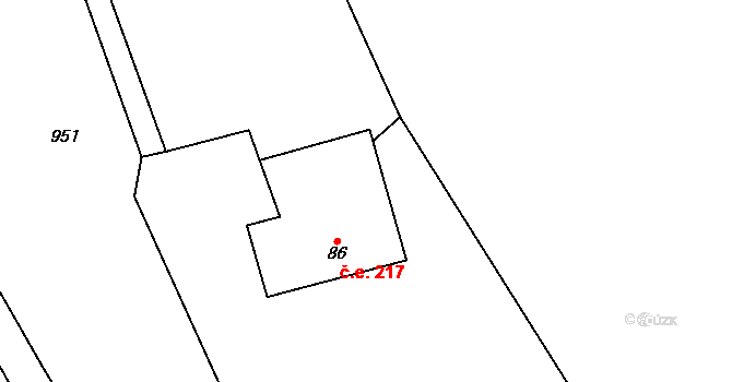 Chvalčov 217 na parcele st. 86 v KÚ Chvalčov, Katastrální mapa