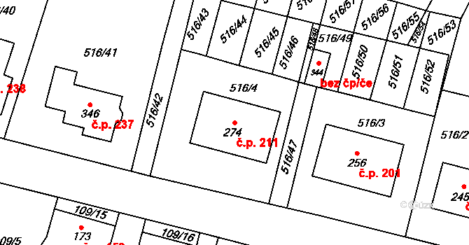 Čáslavice 211 na parcele st. 274 v KÚ Čáslavice, Katastrální mapa