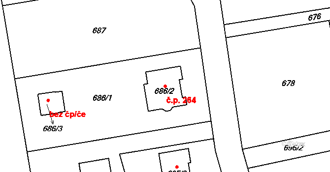 Jenišov 264 na parcele st. 686/2 v KÚ Jenišov, Katastrální mapa