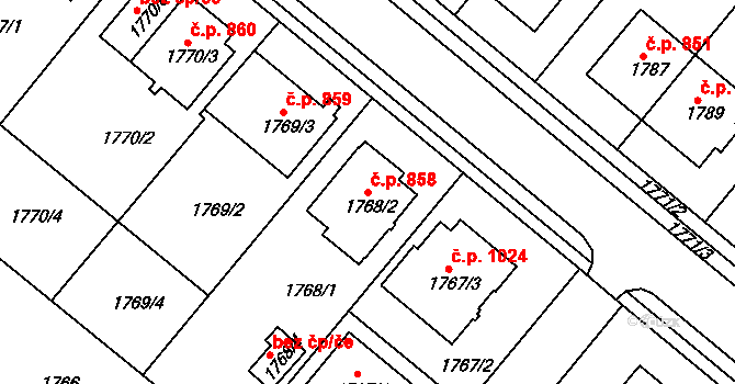 Jemnice 858 na parcele st. 1768/2 v KÚ Jemnice, Katastrální mapa