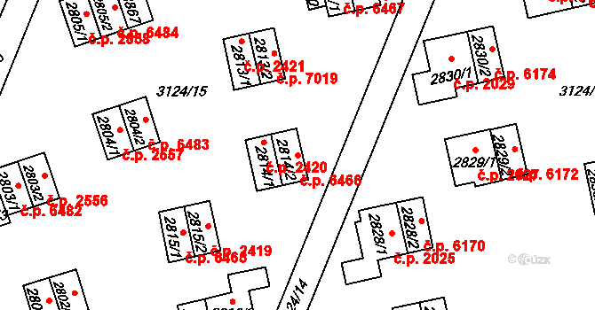 Zlín 6466 na parcele st. 2814/2 v KÚ Zlín, Katastrální mapa