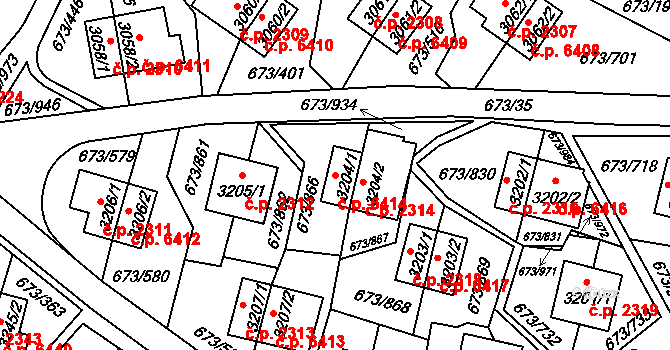 Zlín 6414 na parcele st. 3204/1 v KÚ Zlín, Katastrální mapa