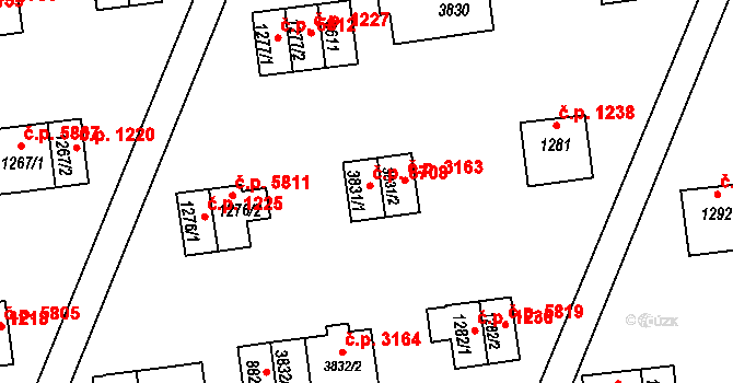 Zlín 6708 na parcele st. 3831/1 v KÚ Zlín, Katastrální mapa