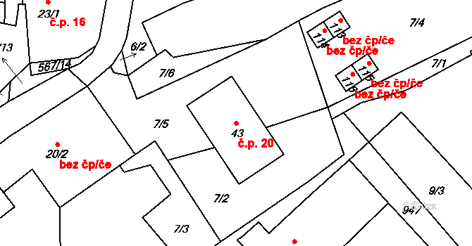 Hadrava 20, Chudenín na parcele st. 43 v KÚ Hadrava, Katastrální mapa
