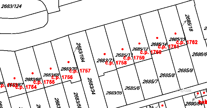Benešov 1758 na parcele st. 2683/71 v KÚ Benešov u Prahy, Katastrální mapa