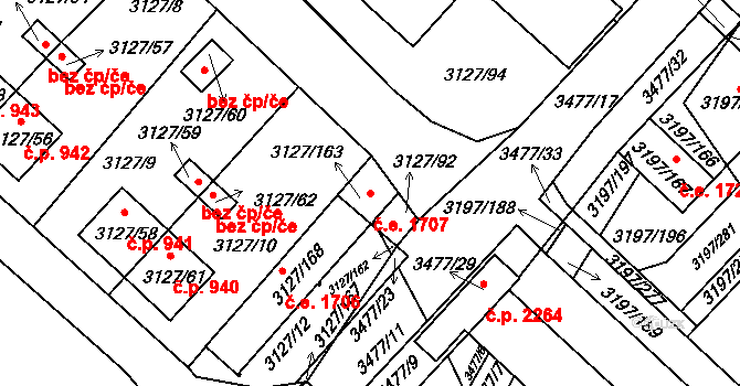 Pelhřimov 1707 na parcele st. 3127/163 v KÚ Pelhřimov, Katastrální mapa