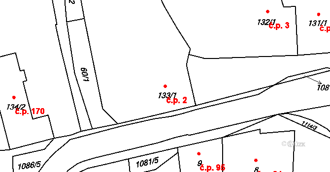 Prčice 2, Sedlec-Prčice na parcele st. 133/1 v KÚ Prčice, Katastrální mapa