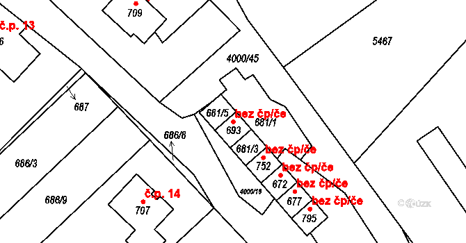 Pomezí 39081982 na parcele st. 693 v KÚ Pomezí, Katastrální mapa