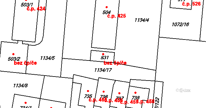 Dašice 42106982 na parcele st. 831 v KÚ Dašice, Katastrální mapa