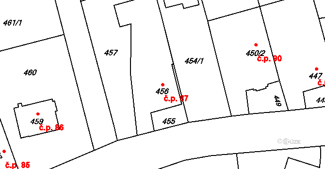 Píšť 87 na parcele st. 456 v KÚ Píšť, Katastrální mapa