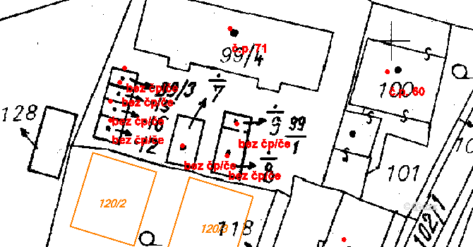 Heřmanova Huť 43437982 na parcele st. 99/9 v KÚ Vlkýš, Katastrální mapa