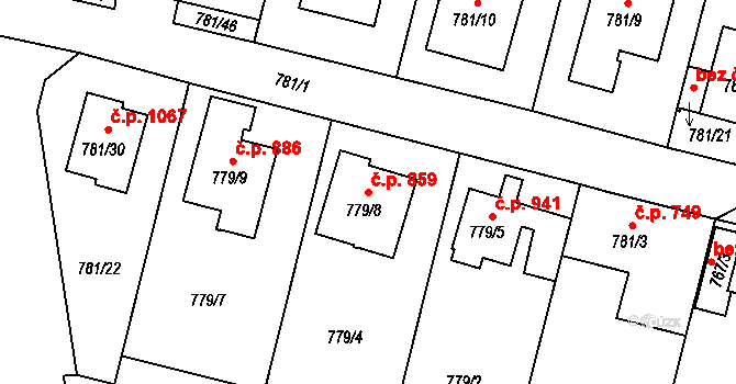 Kylešovice 859, Opava na parcele st. 779/8 v KÚ Kylešovice, Katastrální mapa