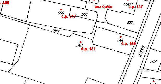 Štěpánkovice 151 na parcele st. 540 v KÚ Štěpánkovice, Katastrální mapa