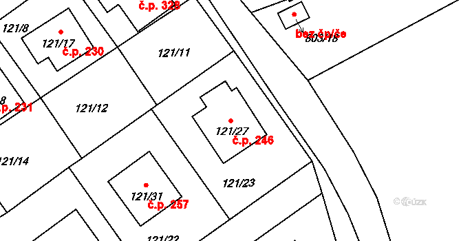 Chuchelná 246 na parcele st. 121/27 v KÚ Chuchelná, Katastrální mapa