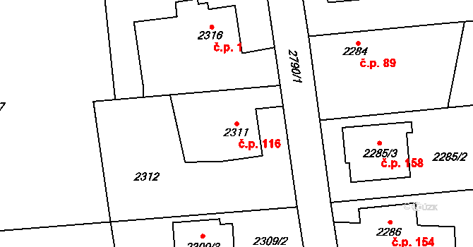 Borová 116, Bolatice na parcele st. 2311 v KÚ Bolatice, Katastrální mapa