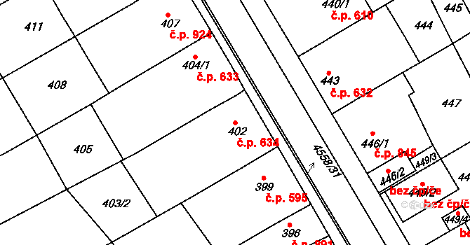 Vlčnov 634 na parcele st. 402 v KÚ Vlčnov, Katastrální mapa