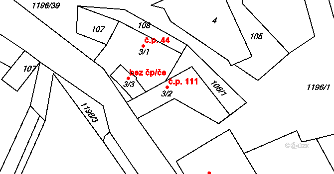 Řepníky 111 na parcele st. 3/2 v KÚ Řepníky, Katastrální mapa