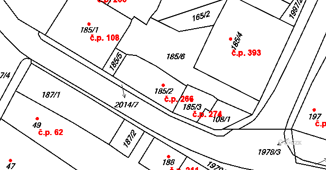 Ronov nad Doubravou 266 na parcele st. 185/2 v KÚ Ronov nad Doubravou, Katastrální mapa